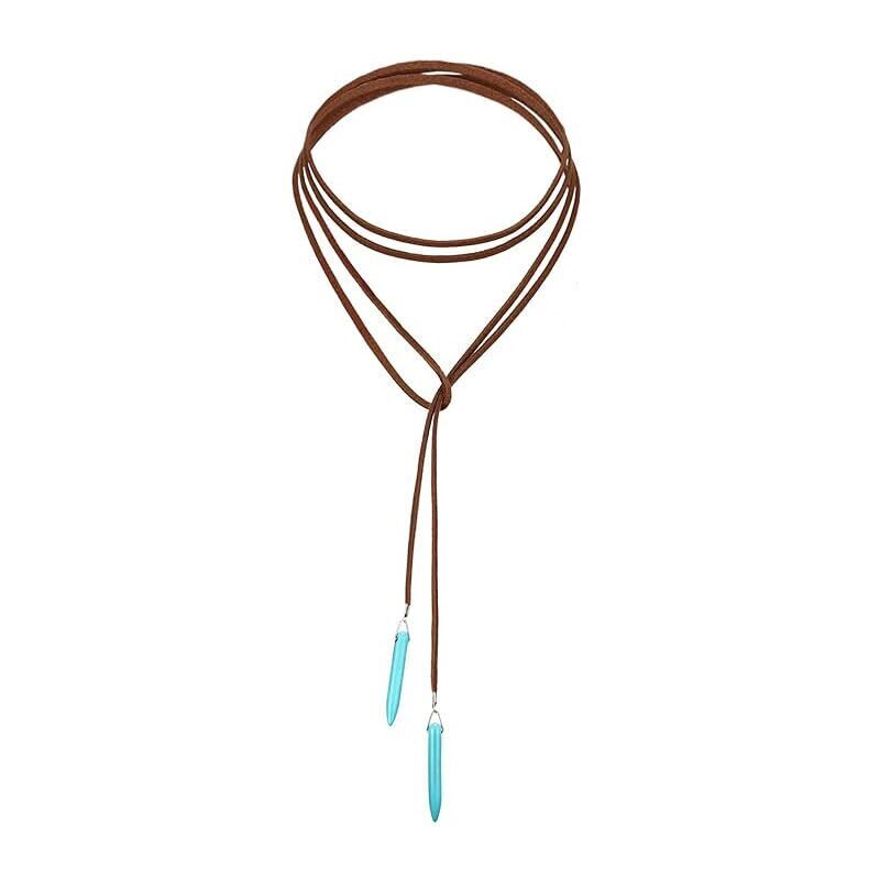 Boho Turquoise Leather Choker Necklace For Women Bohemian Handmade Leaf